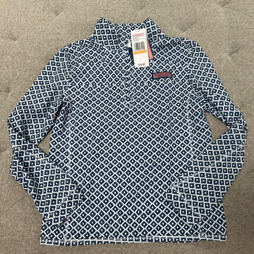 NWT VINEYARD VINES GIRLS PERFORMANCE SHEP SHIRT IN FADED INDIGO PRINT SIZE 7-8